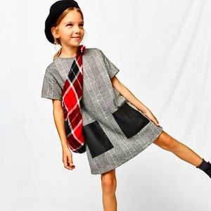 Zara girls checked dress with faux leather pockets